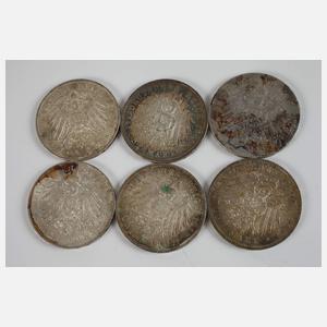 Konvolut 5 Mark Silbermünzen Kaiserreich