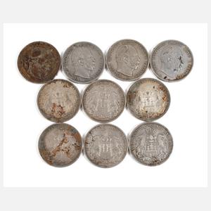 Konvolut 5 Mark Silbermünzen Kaiserreich