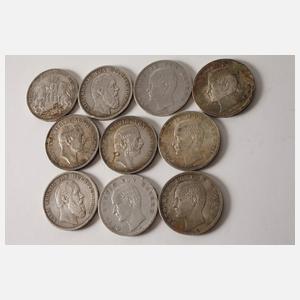 Konvolut 5 Mark Silbermünzen Kaiserreich