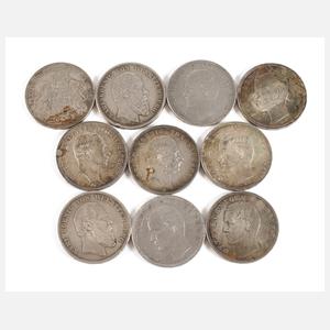 Konvolut 5 Mark Silbermünzen Kaiserreich