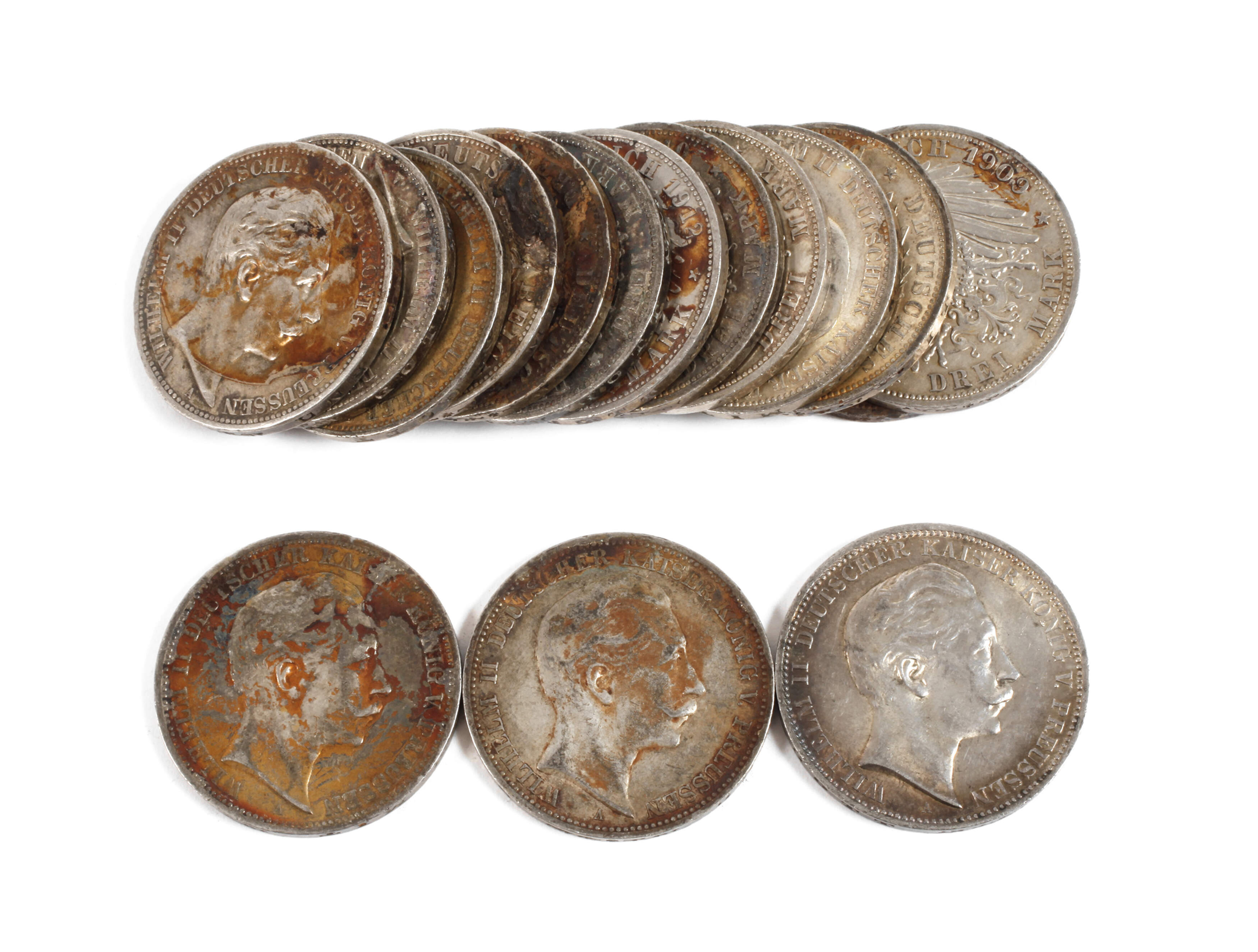 Konvolut 3 Mark Silbermünzen Kaiserreich