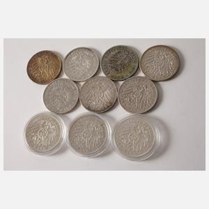 Konvolut 5 Mark Silbermünzen Kaiserreich