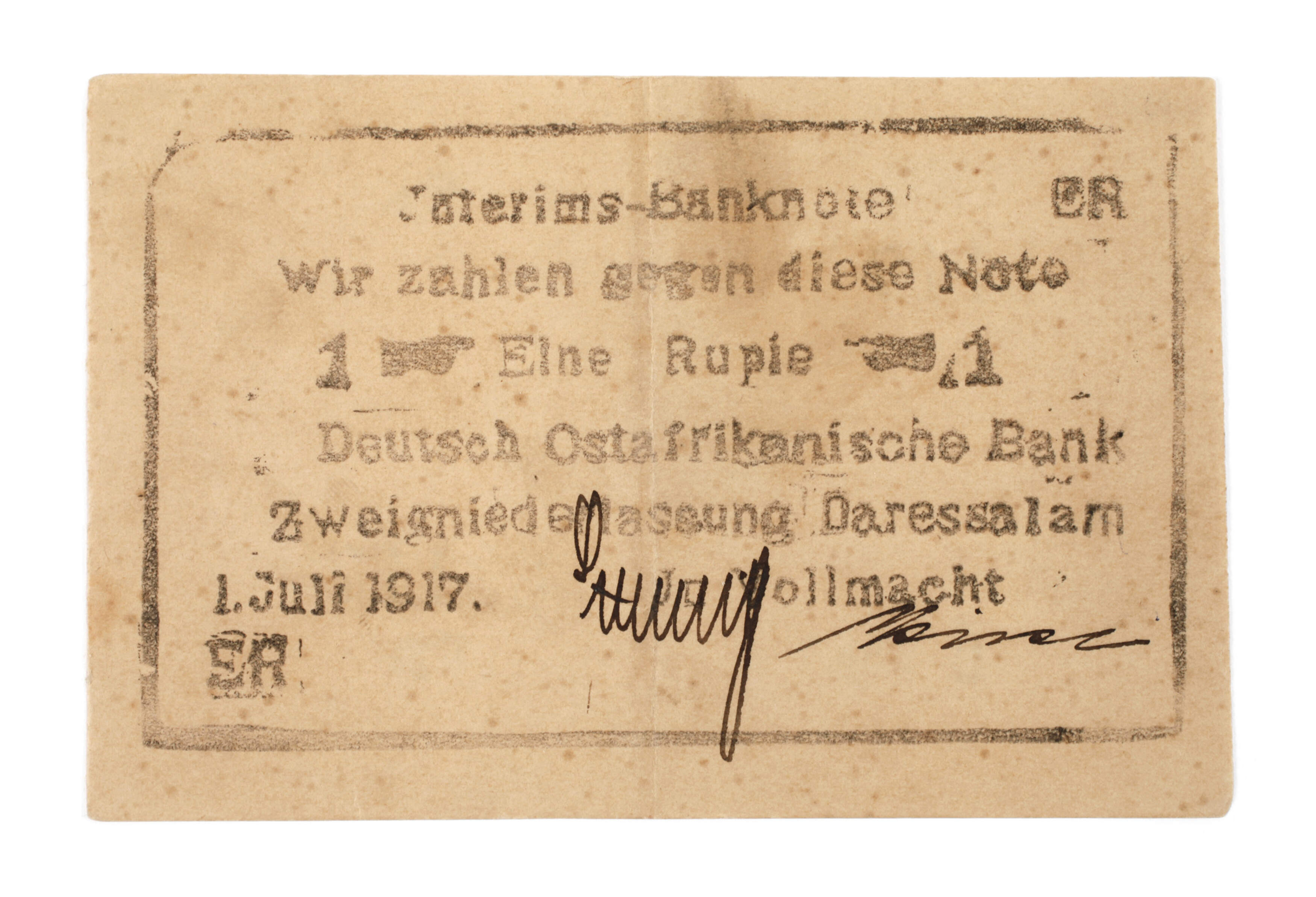 Gutschein für 1 Rupie Deutsch-Ostafrika