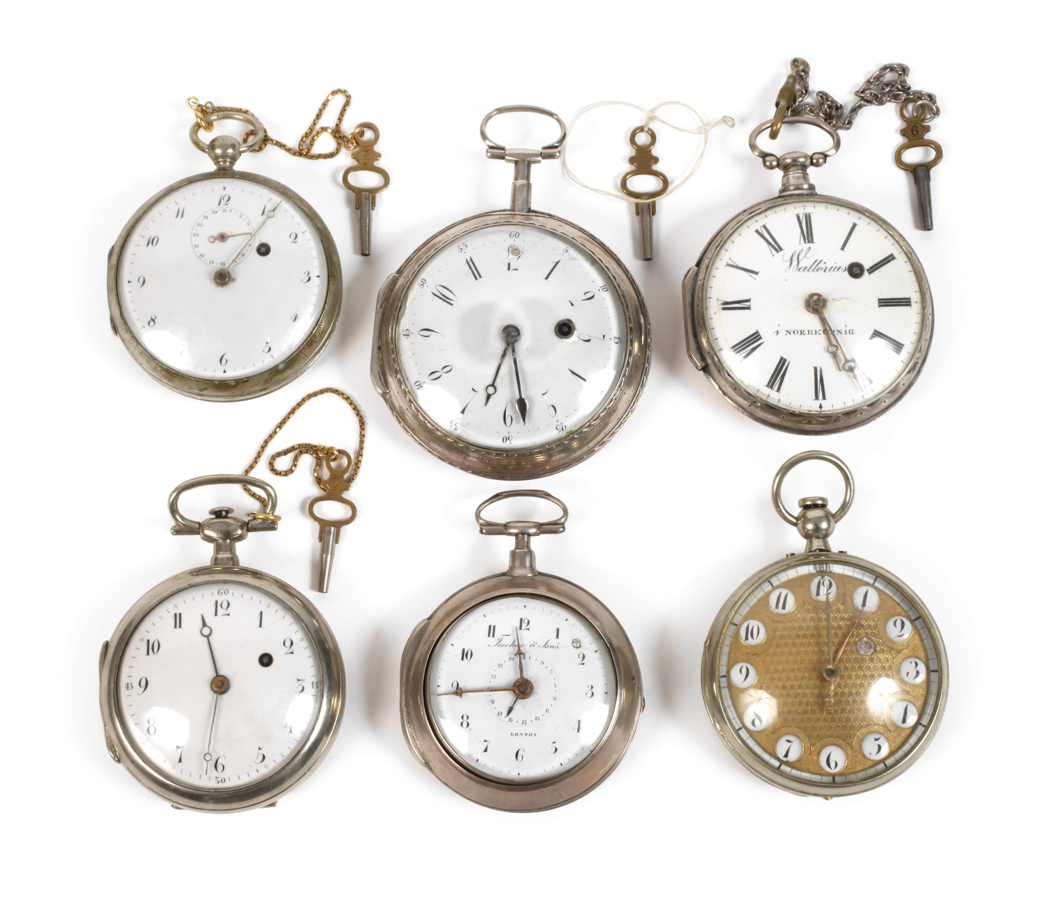 Sammlung von sechs Spindeltaschenuhren