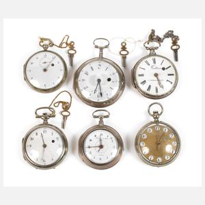 Sammlung von sechs Spindeltaschenuhren