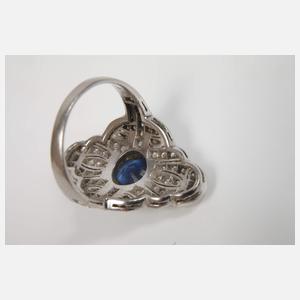 Damenring mit Diamanten und Saphir Art déco