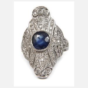 Damenring mit Diamanten und Saphir Art déco