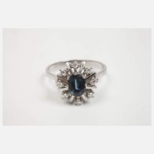 Damenring mit Saphir und Diamanten