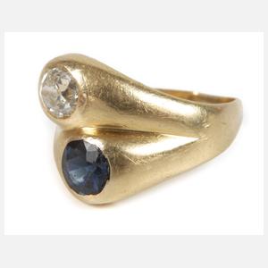 Damenring mit Diamant und Saphir