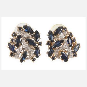 Paar Ohrstecker mit Saphiren und Diamanten