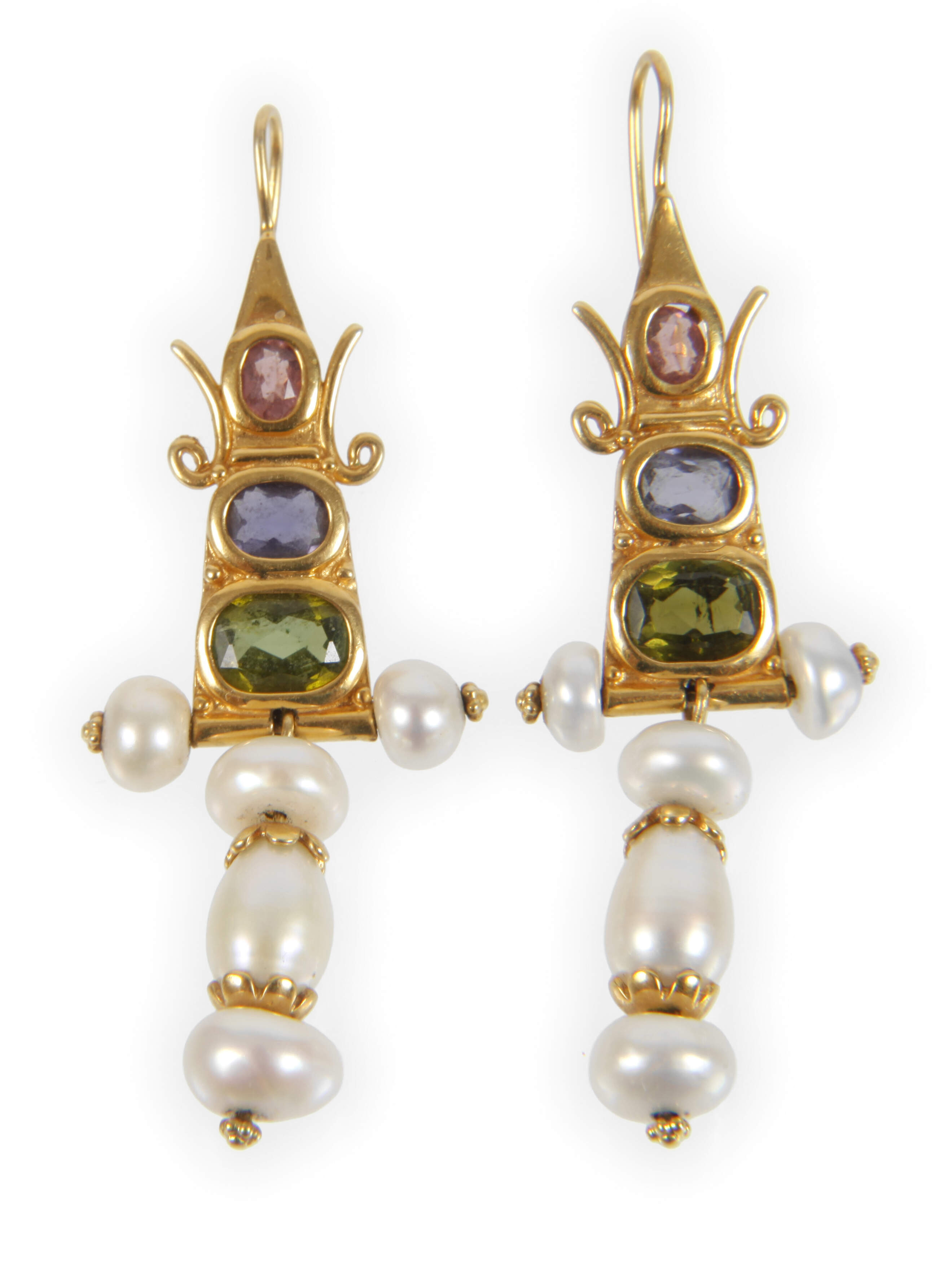 Ohrhänger mit Steinbesatz und Perlen