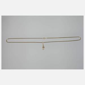 Anhänger mit Perle und Brillanten an langer Venezianerkette