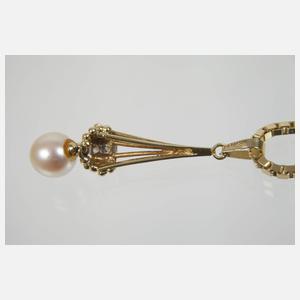 Anhänger mit Perle und Brillanten an langer Venezianerkette