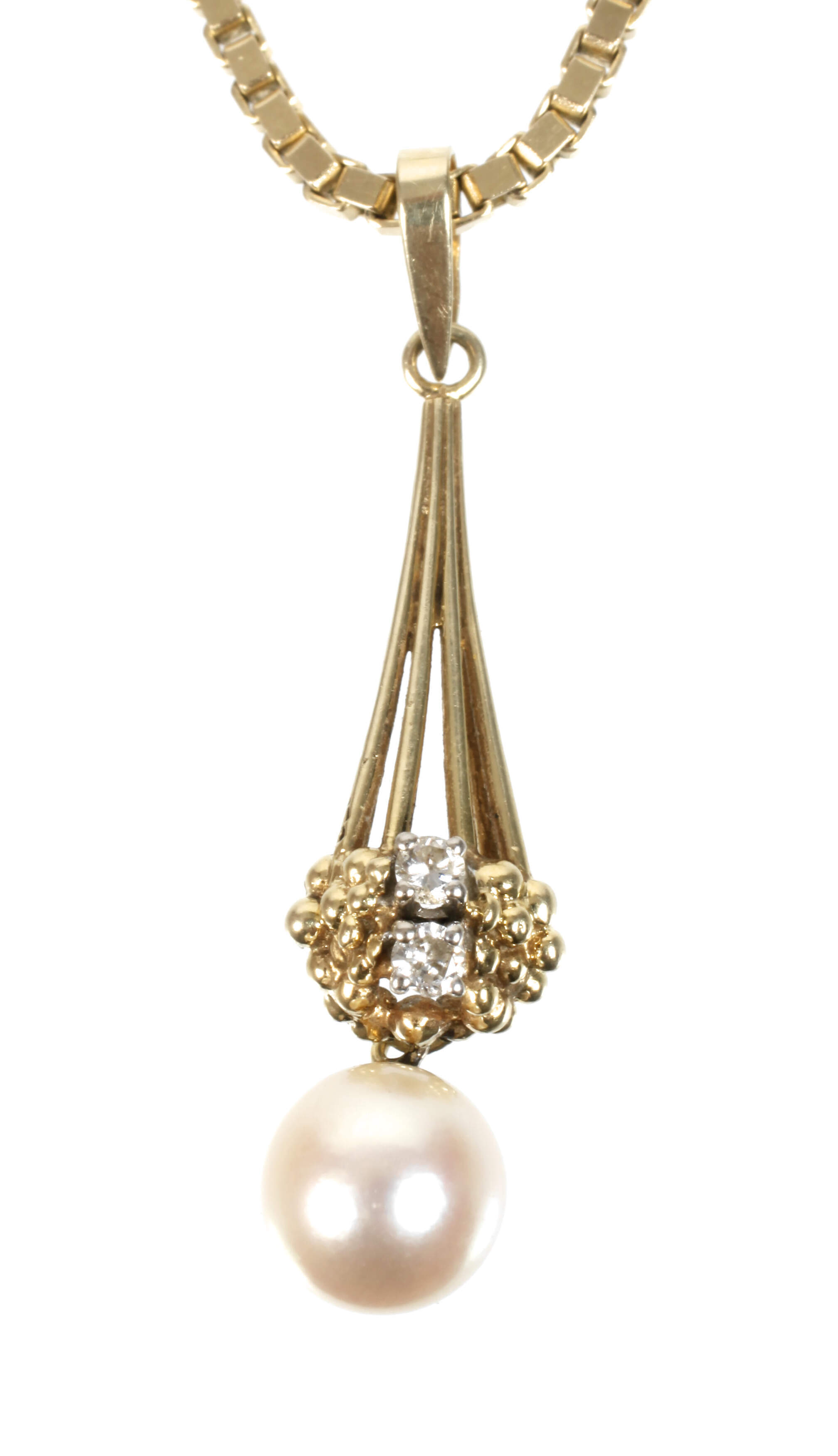 Anhänger mit Perle und Brillanten an langer Venezianerkette