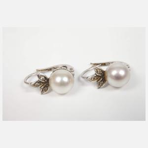Paar Ohrringe mit Perlen und Diamanten