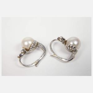 Paar Ohrringe mit Perlen und Diamanten