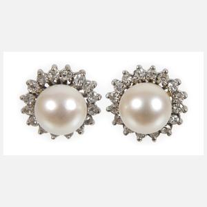 Paar Ohrringe mit Perlen und Diamanten