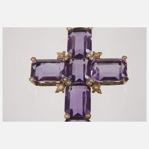 Opulentes Kreuz mit Amethysten und Perlen