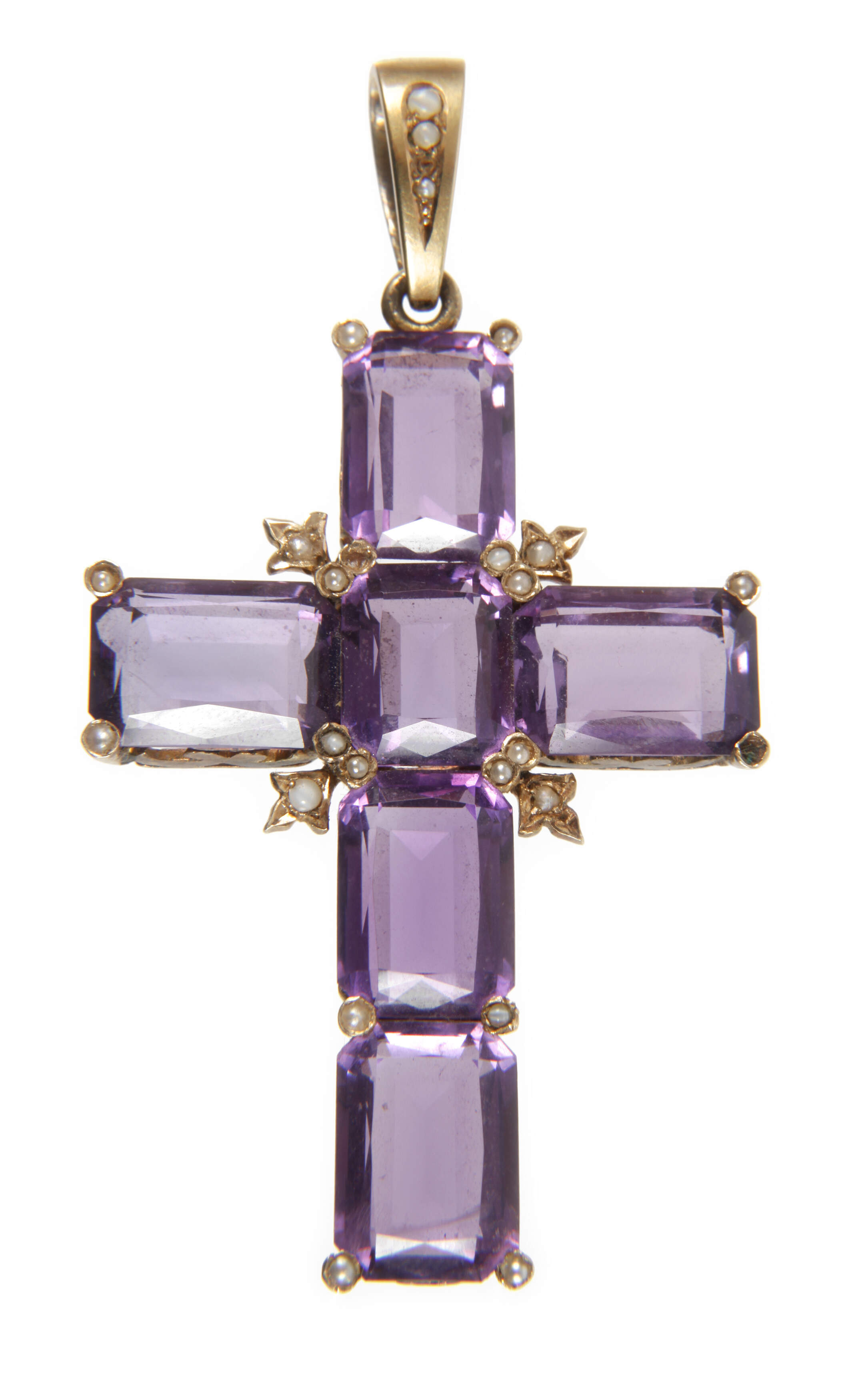 Opulentes Kreuz mit Amethysten und Perlen