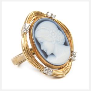 Damenring mit Achatgemme und Brillanten