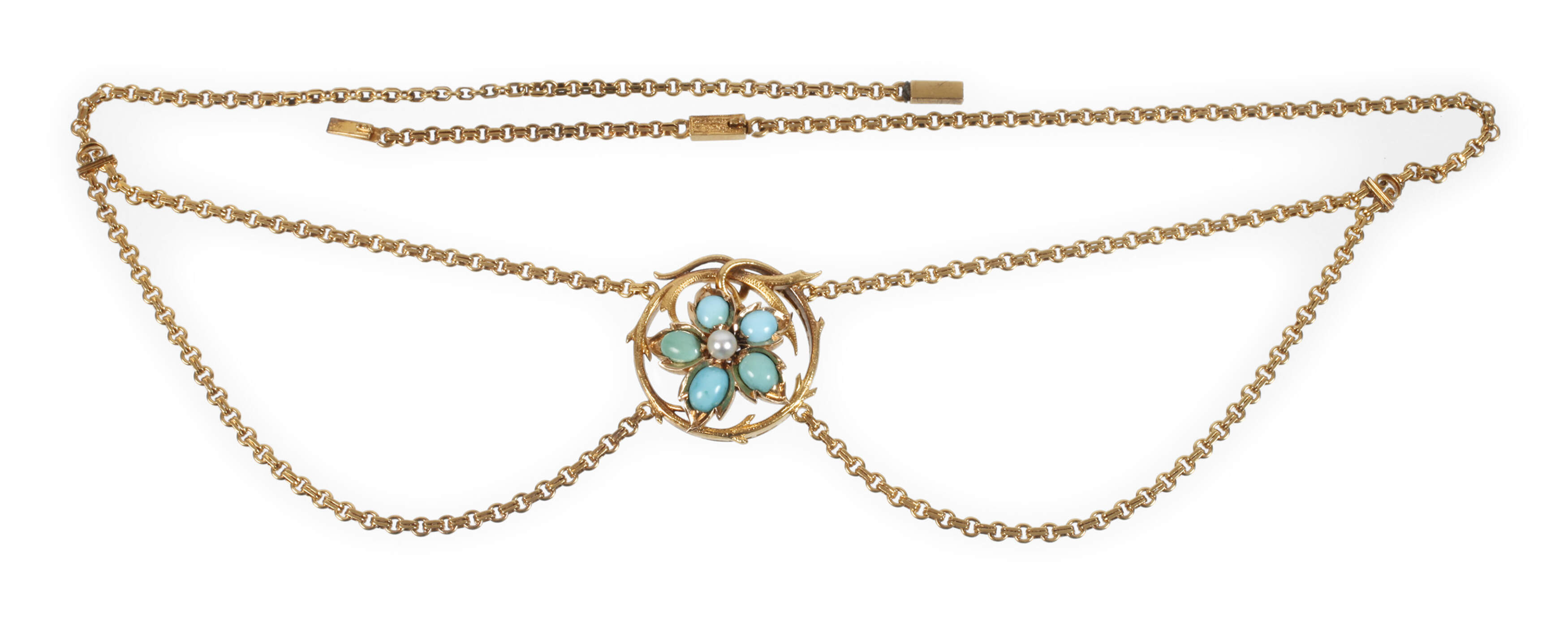 Historismuscollier mit Türkisen und Perle