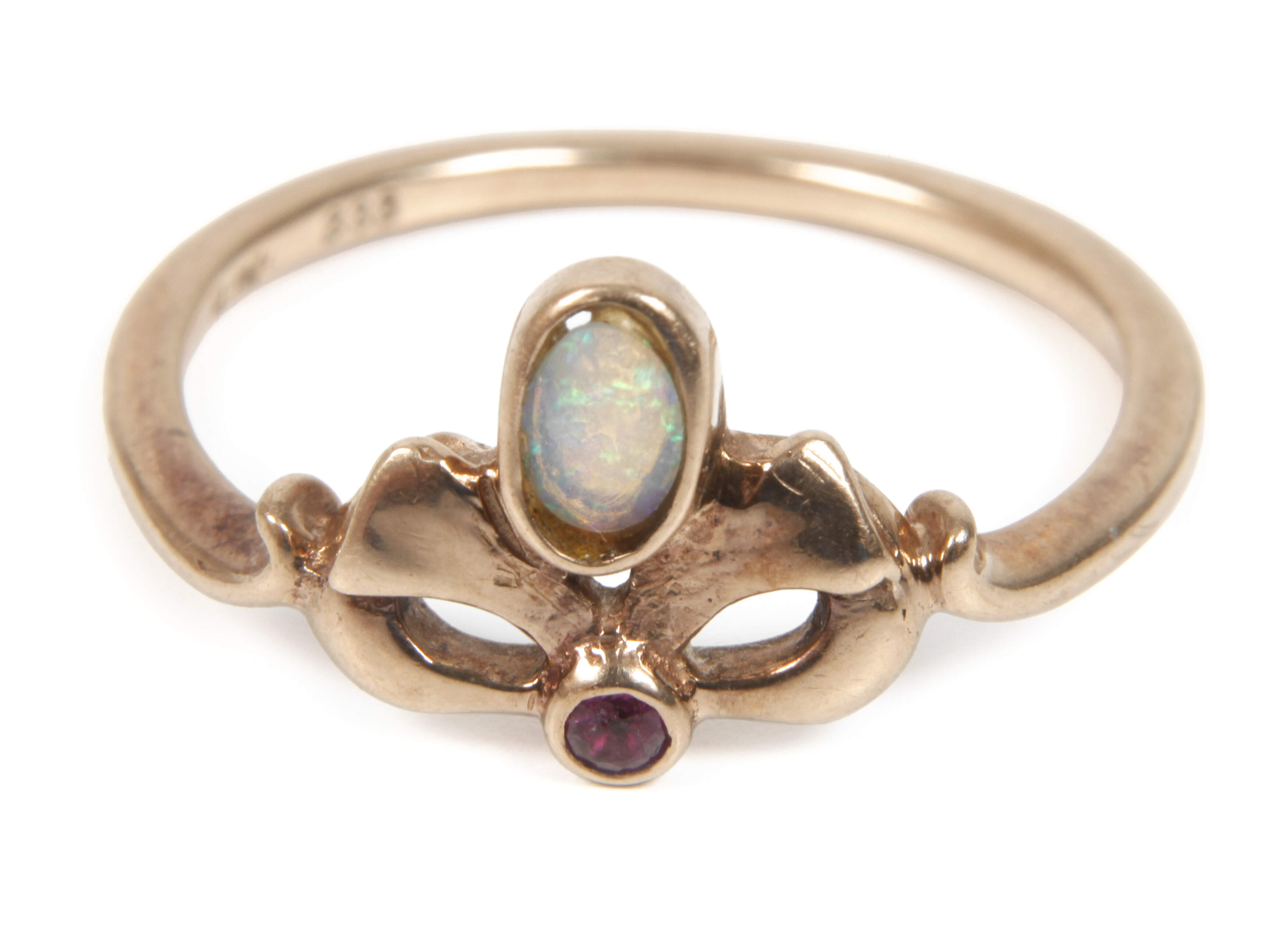 Damenring mit Edelopal und Granat Jugendstil