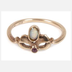 Damenring mit Edelopal und Granat Jugendstil