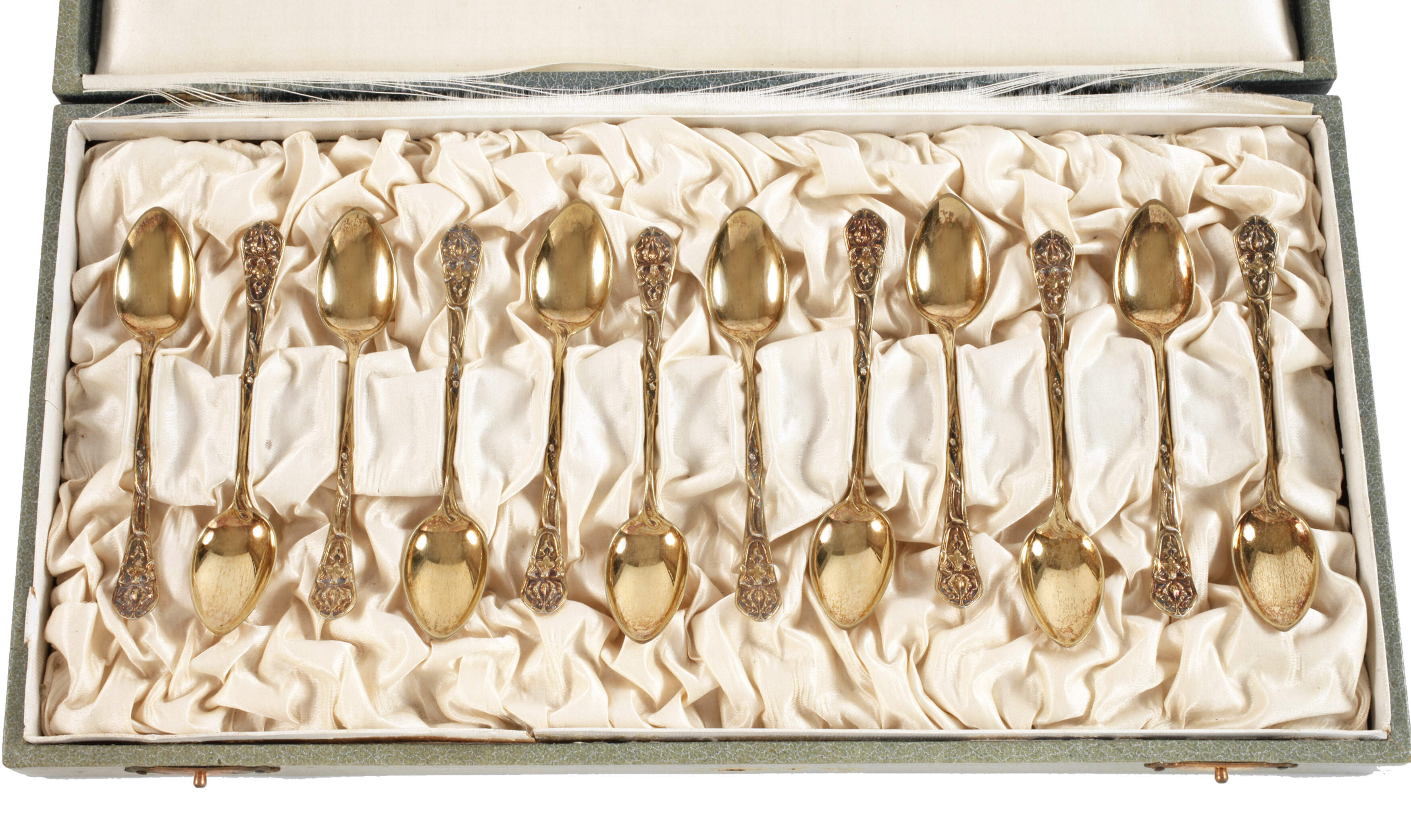 Silber zwölf Mokkalöffel Irisblütendekor