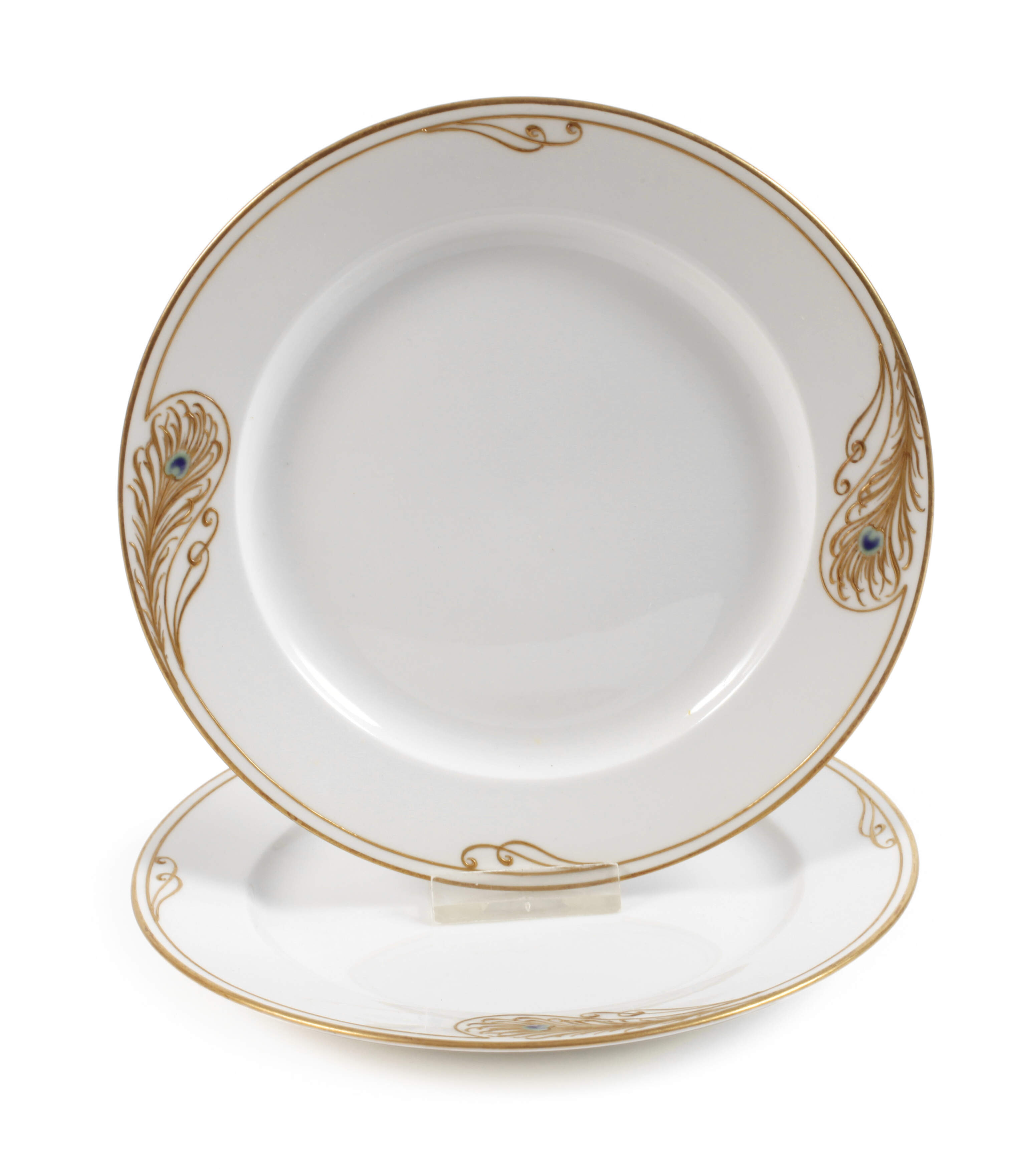 KPM Berlin Paar kleine Teller Pfauenfederdekor