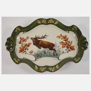 Nymphenburg Platte und sechs Teller Jagdmotive