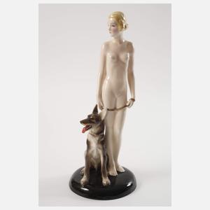 Goldscheider Wien "Damenakt mit Schäferhund"