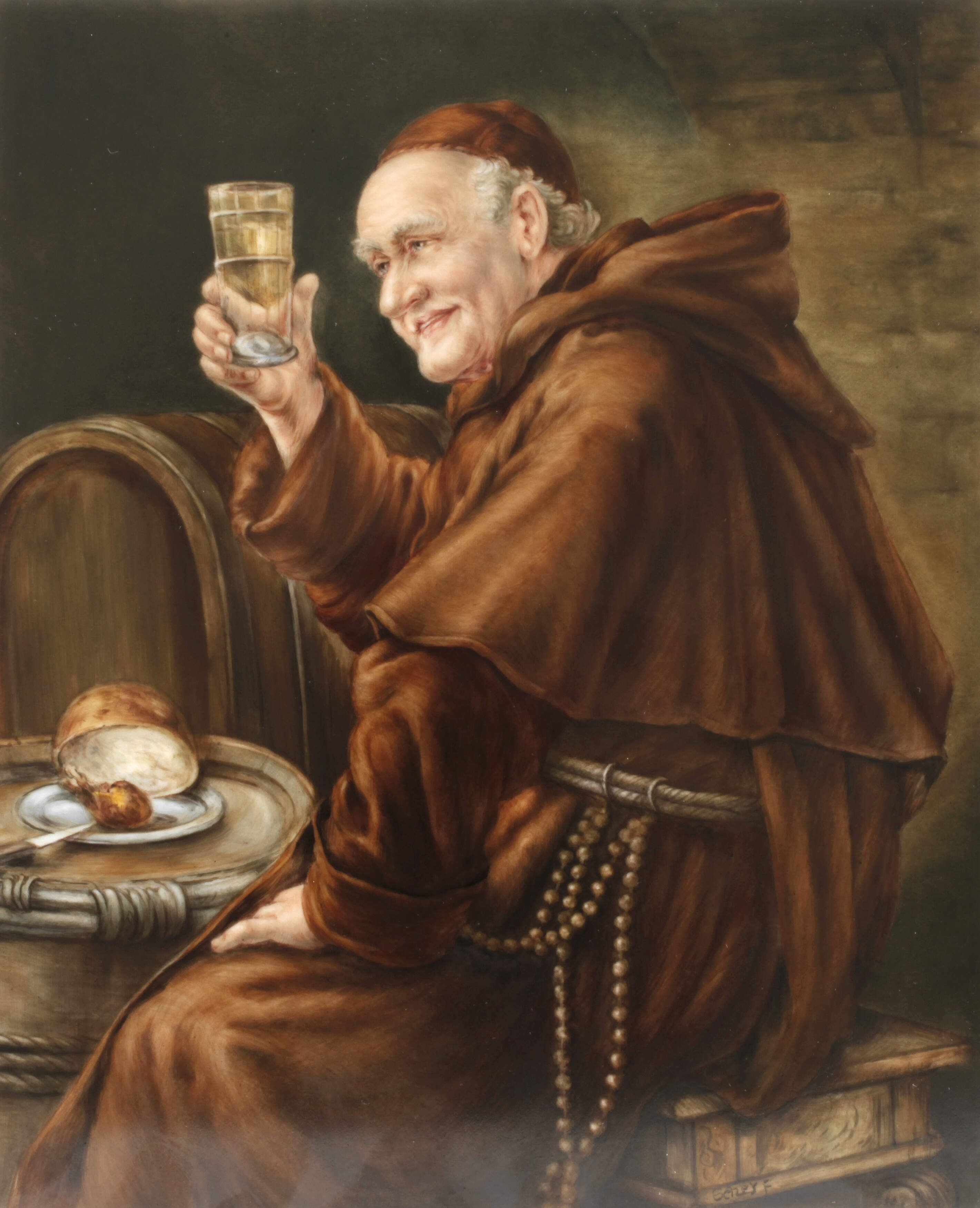 Bildplatte "Mönch mit Brotzeit"