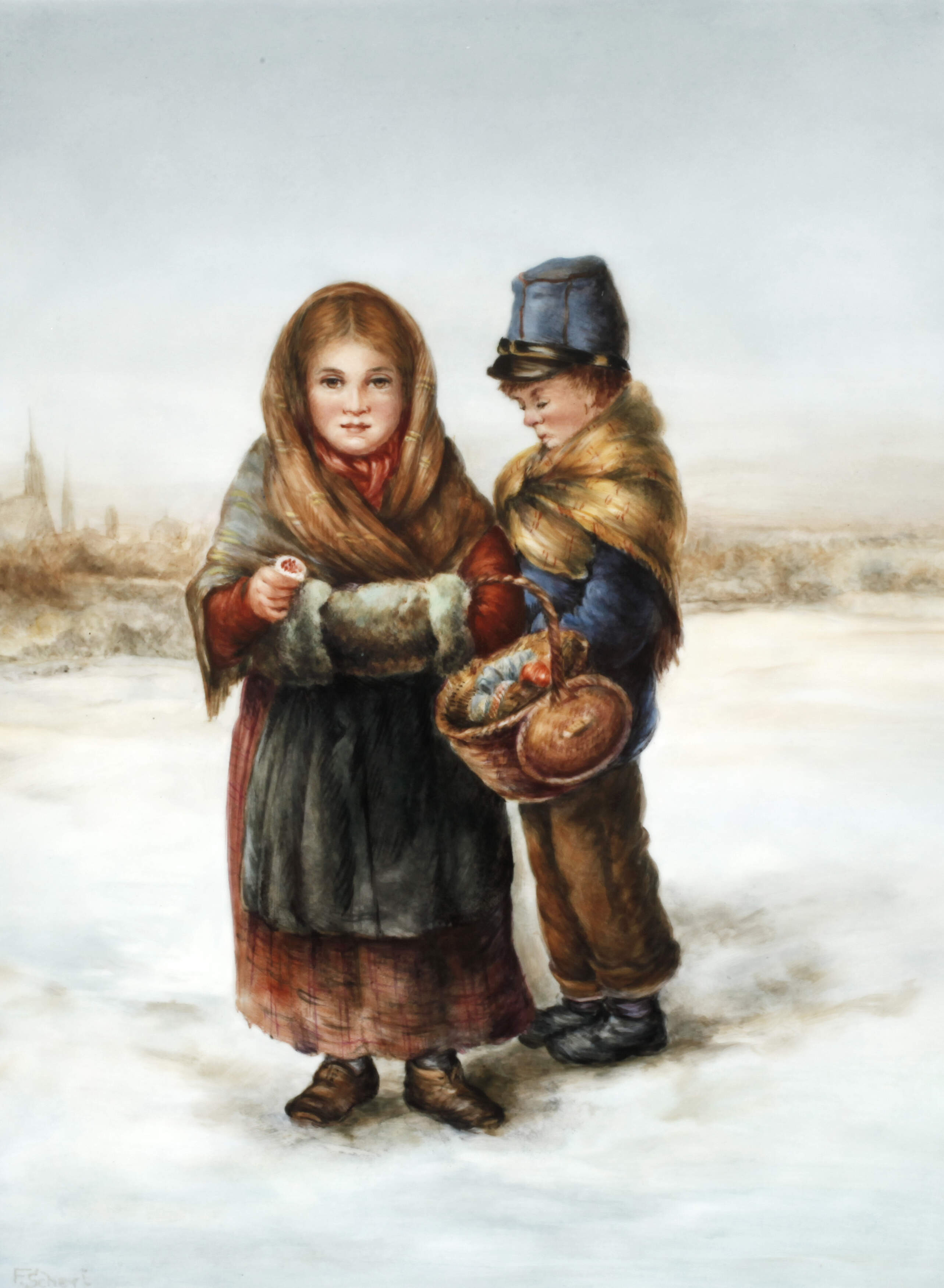 Bildplatte "Zwei Kinder mit Schwefelhölzer"