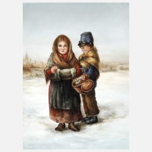 Bildplatte "Zwei Kinder mit Schwefelhölzer"
