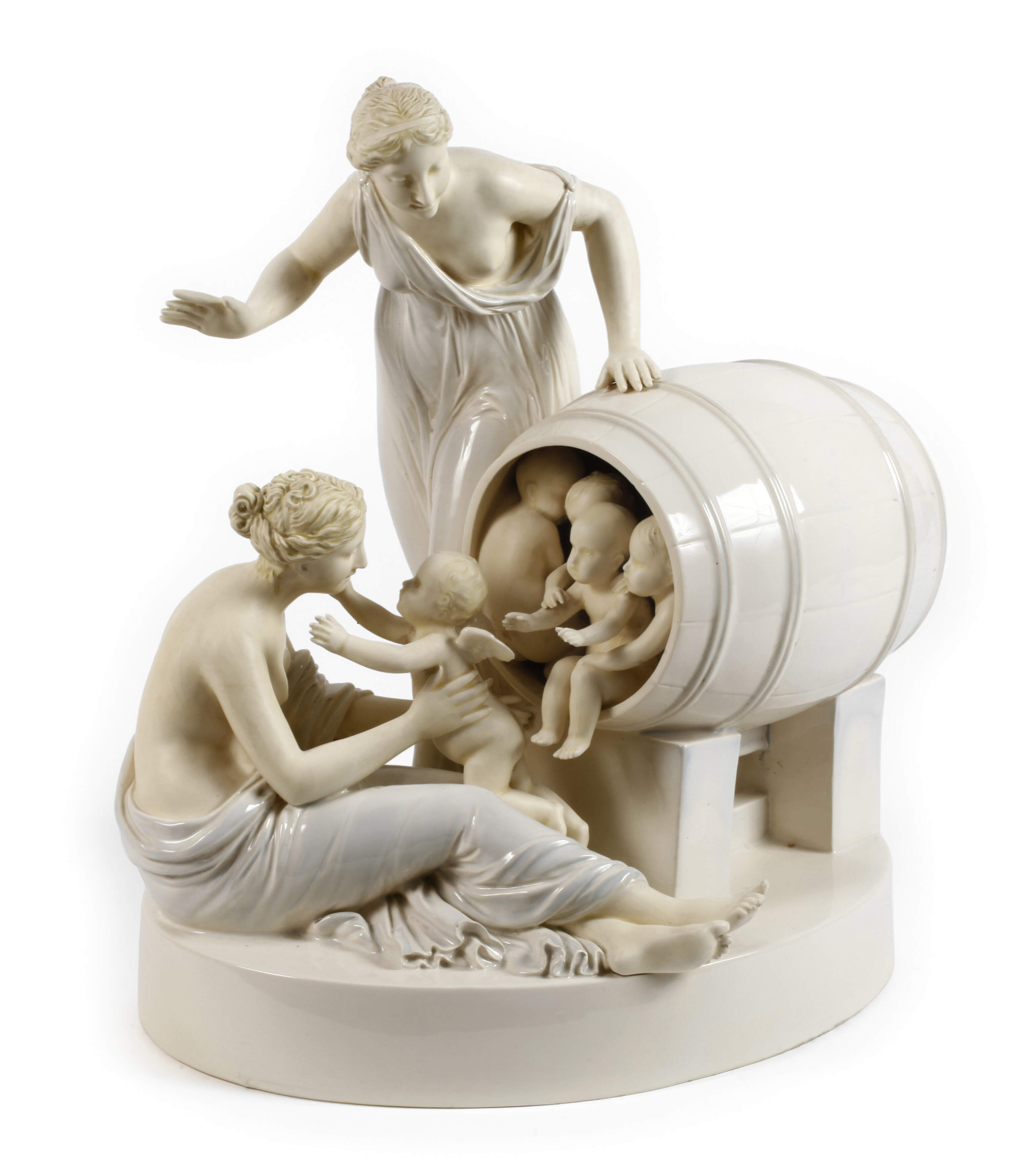 Wahliss Wien Nymphen mit Amoretten im Fass