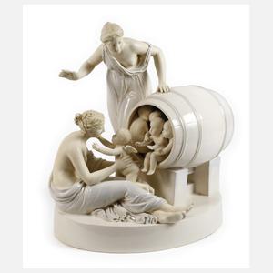 Wahliss Wien Nymphen mit Amoretten im Fass