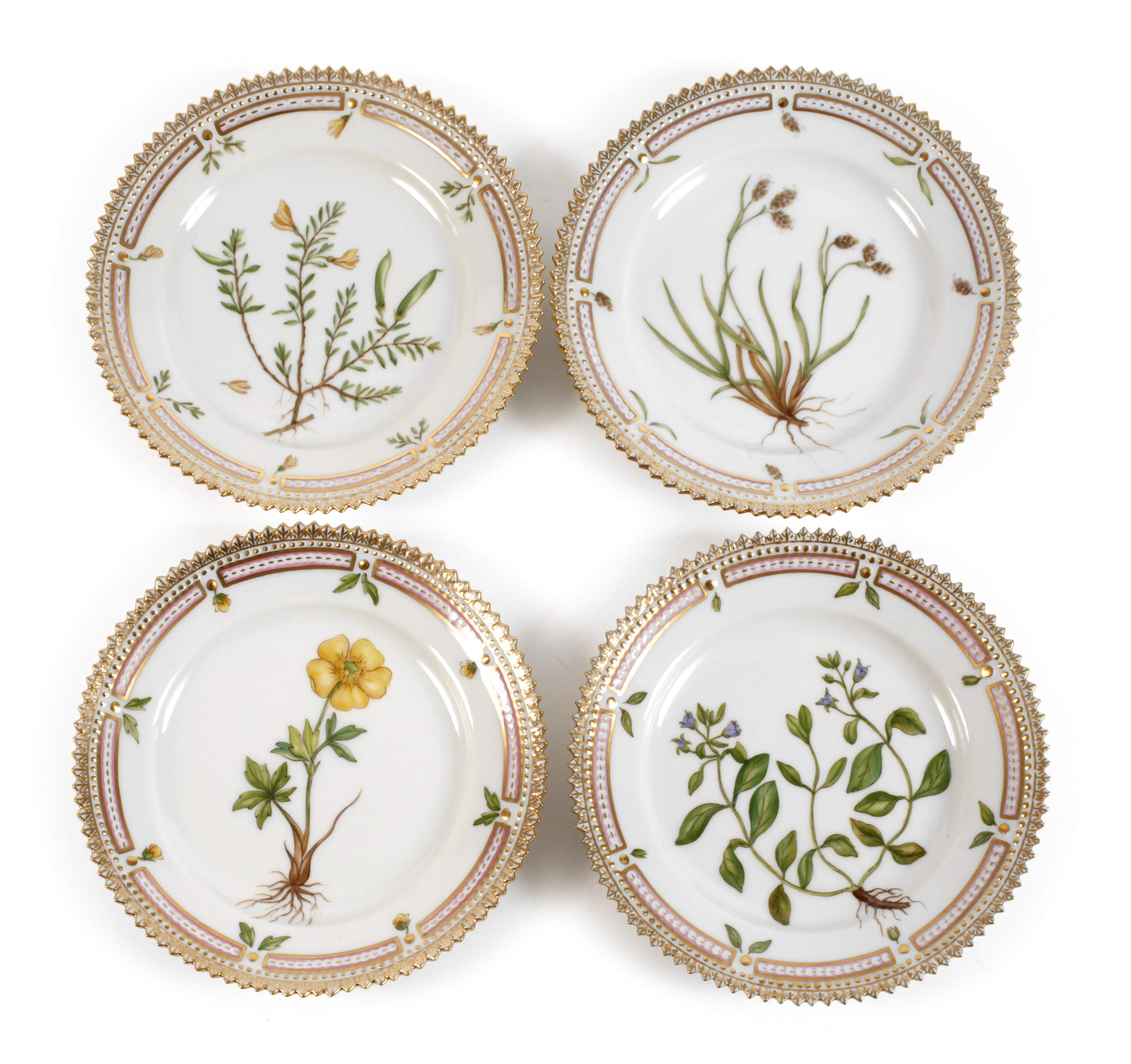 Kopenhagen vier kleine Teller "Flora Danica"