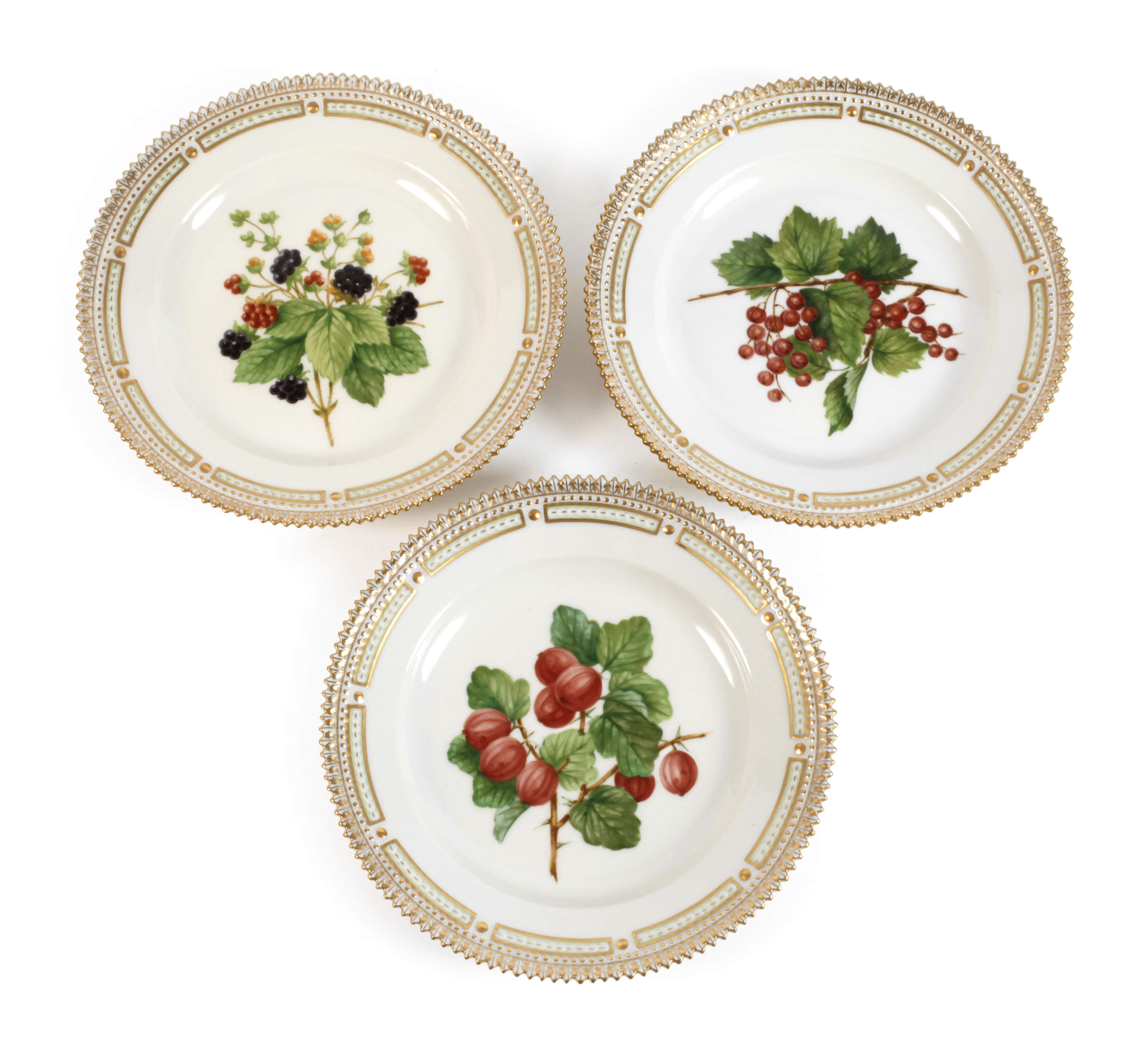 Kopenhagen drei Obstteller "Flora Danica"