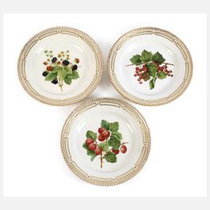 Kopenhagen drei Obstteller "Flora Danica"