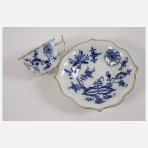 Meissen sechs Tassen mit Tablett "Zwiebelmuster"