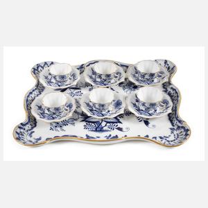 Meissen sechs Tassen mit Tablett "Zwiebelmuster"
