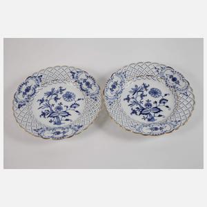 Meissen zwei Durchbruchteller "Zwiebelmuster/Gold"