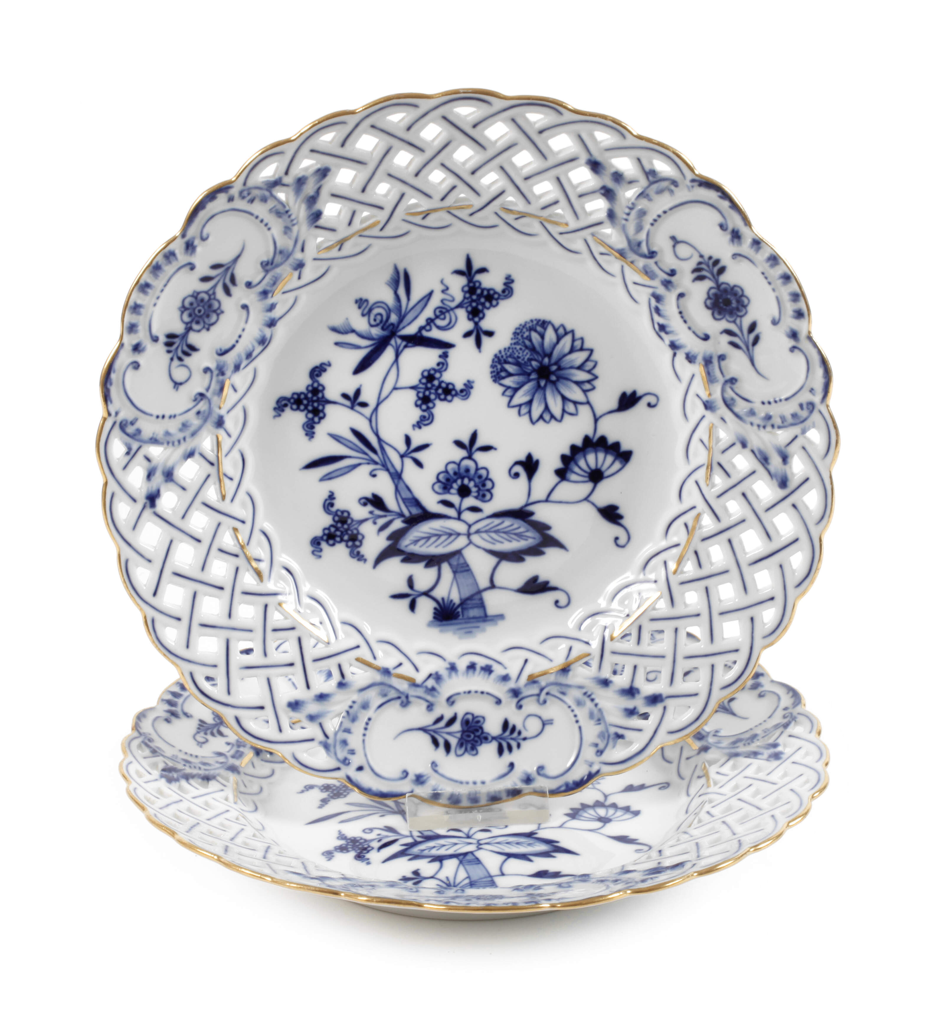 Meissen zwei Durchbruchteller "Zwiebelmuster/Gold"