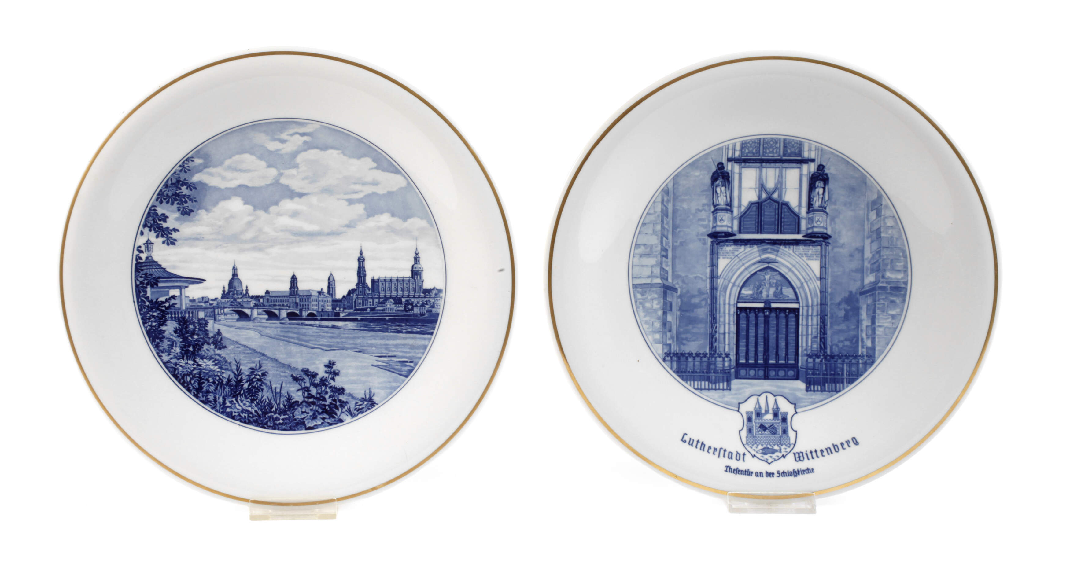 Meissen Paar Wandteller Ansicht Dresden/Wittenberg