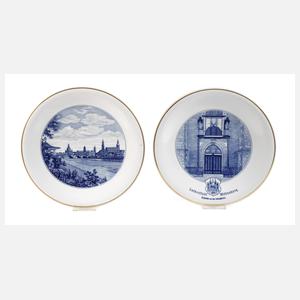 Meissen Paar Wandteller Ansicht Dresden/Wittenberg