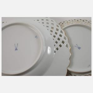 Meissen drei Durchbruchteile "Blaue Blume/Gold"