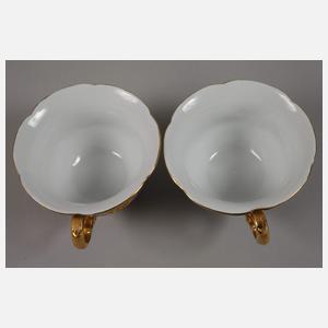 Meissen Paar prunkvolle Mokkatassen "B-Form"