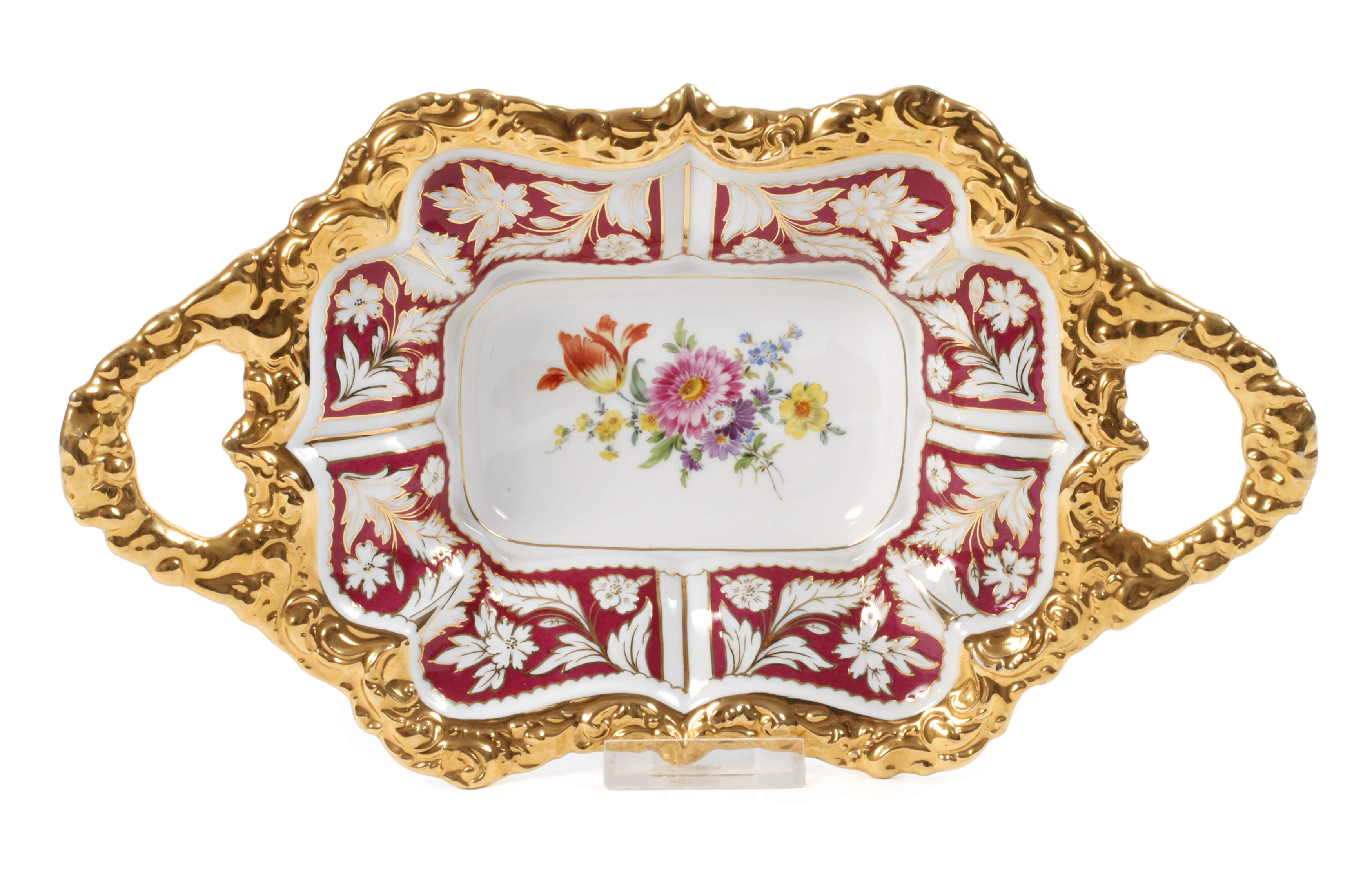 Meissen Prunkschale "Blumenbukett/Purpurfond"