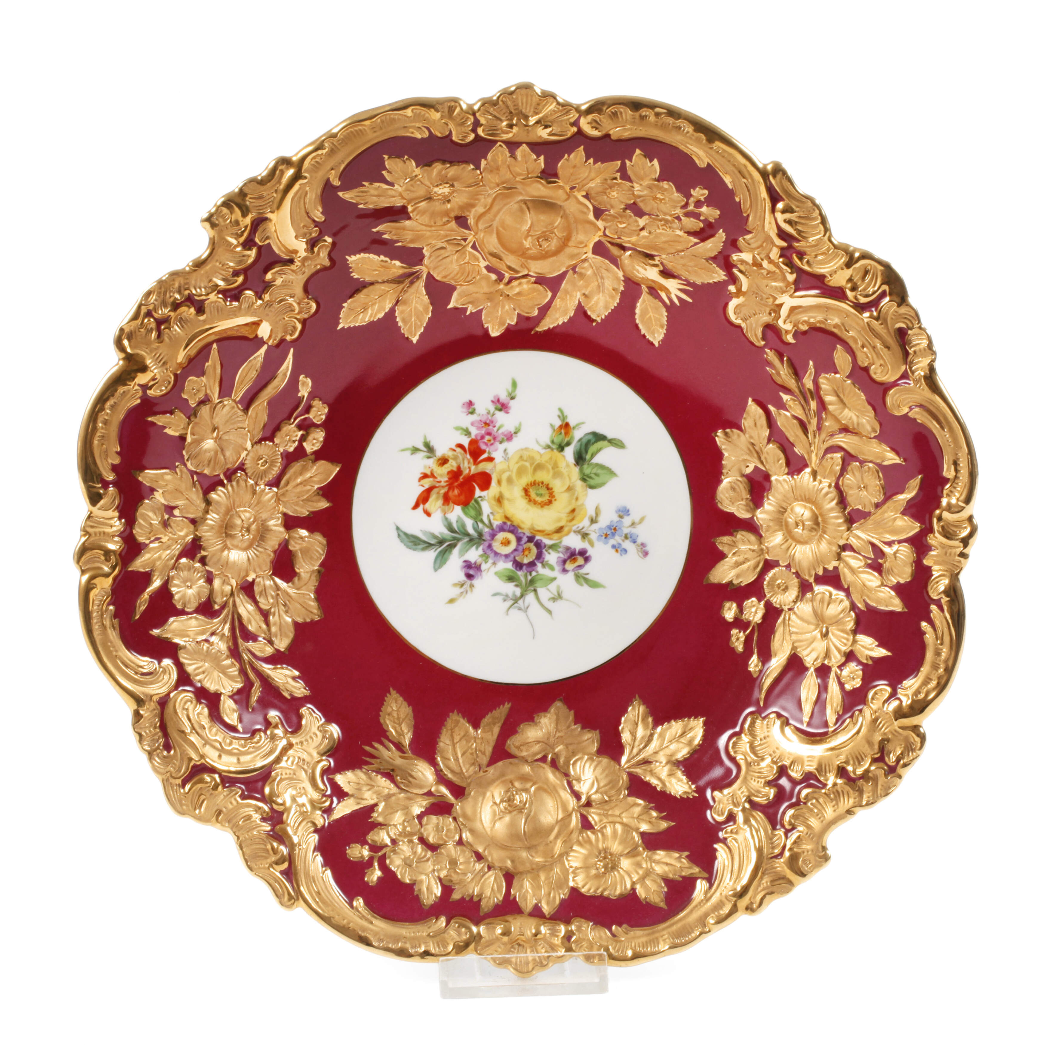 Meissen Prunkschale "Blumenbukett/Purpurfond"