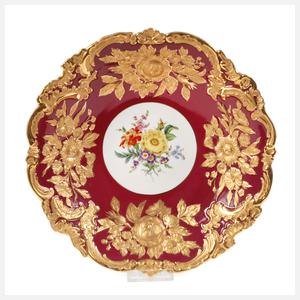 Meissen Prunkschale "Blumenbukett/Purpurfond"